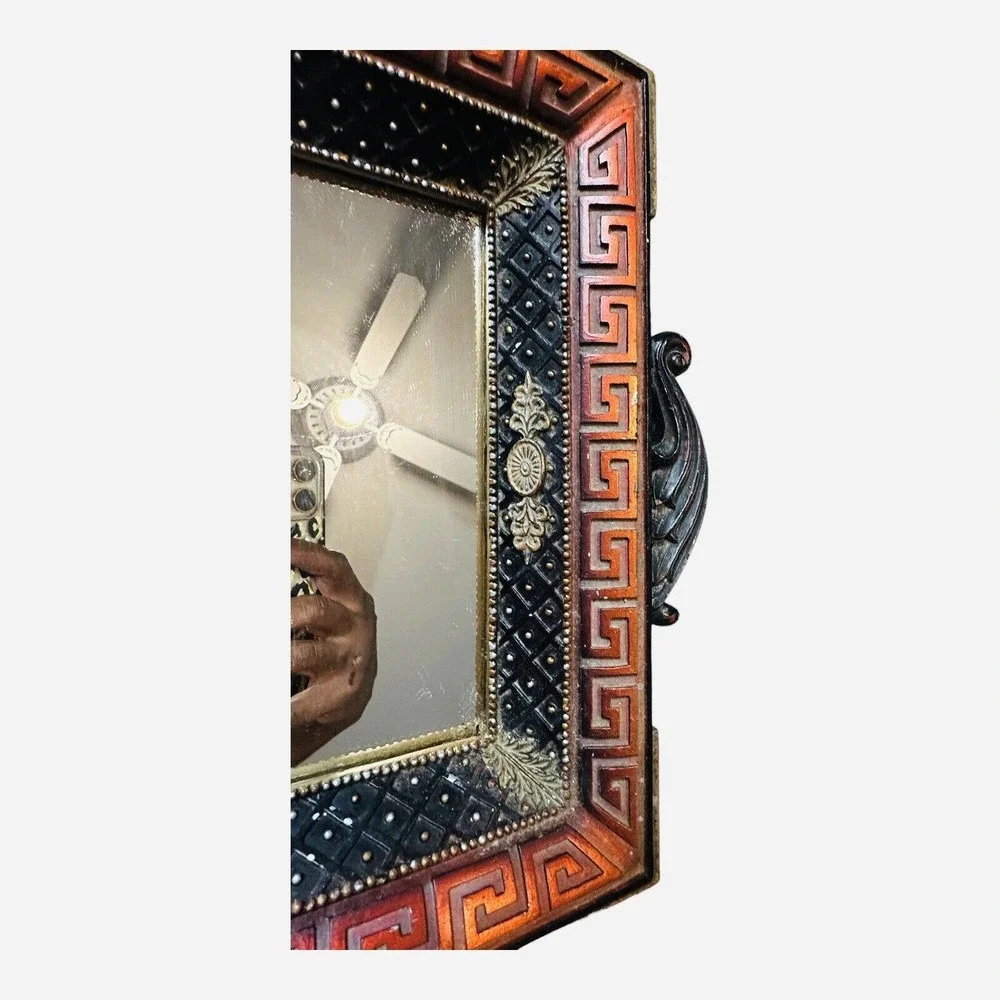 VINTAGE Mosaic Greek Key Dresser Vanity Tray Mirror Mosaic Ornate Trinket Tray